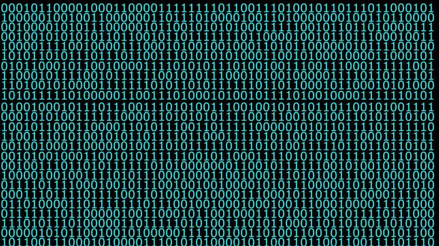 Binary Code Digital Data Background, A pattern of binary code in blue on a black background, representing digital data