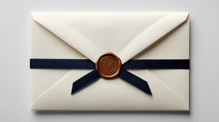 A single white envelope sealed with wax and a dark blue ribbon.