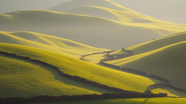 baptisia. Rolling green hills divided by stone walls with grazing sheep. travel magazines, destination branding, designed for travel destination branding, inspires travel planning.