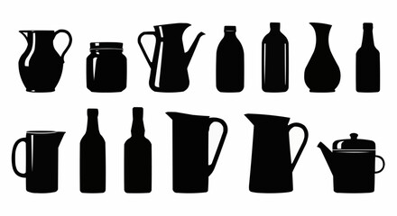 Fototapeta premium Silhouette Collection of Pitchers, Jars, and Bottles.