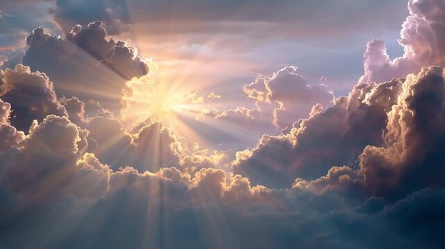 Heavenly clouds sun rays divine light sky ethereal beauty sunshine heaven god peaceful serene 100 char