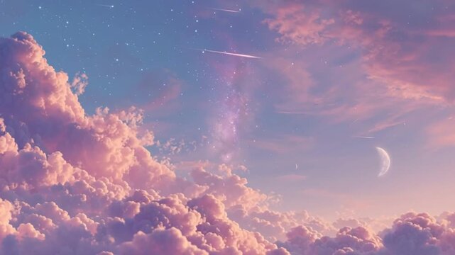 Dreamy sky clouds stars moon celestial pink blue pastel aesthetic calming relaxing peaceful dreamy