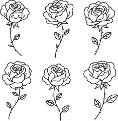 Vector Sketch of Rose Buds and Blossoms on a Stem
