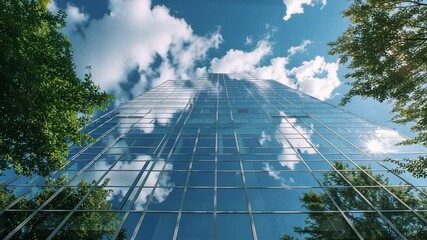 Glass building skyscraper architecture urban cityscape clouds reflection modern design exterior view