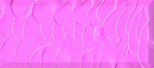 Bright pink abstract background with a layered, textured pattern. The design features overlapping, curved shapes
