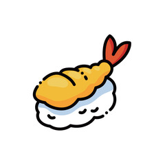 A tempting tempura shrimp nigiri with golden crispy prawn. Perfect for sushi or Japanese food designs. Editable & scalable.