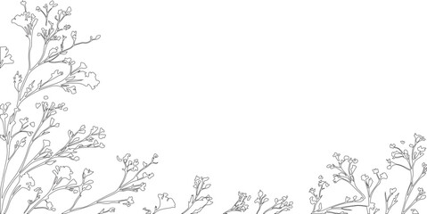 vector floral background with various sketch lines or silhouette art, border of various flowers patterns with hand drawn sketch art.