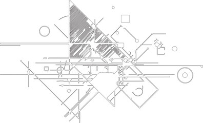 vector drawing of a house or sketch art silhouette of a interior architecture design with various geometric abstract shapes 