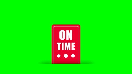 On time tag label animation on a green screen background for punctual service highlights, business promotions, and marketing campaigns.