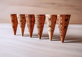 Traditional Japanese Wooden Kumiko Design Coasters or Feet on Light Table