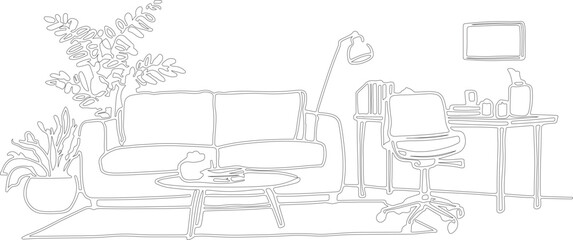 Fototapeta premium interior design of living room with chair or line art of modern living room with chair and sofa. 