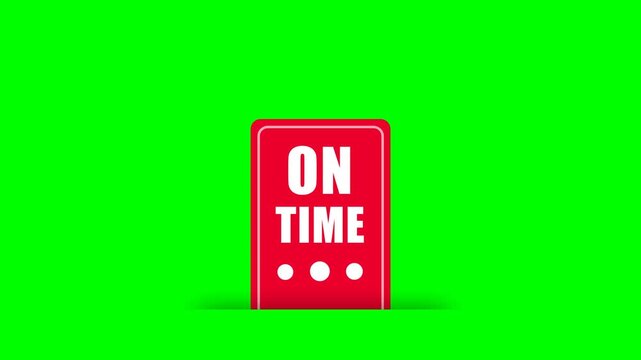 On time tag label animation on a green screen background for punctual service highlights, business promotions, and marketing campaigns.