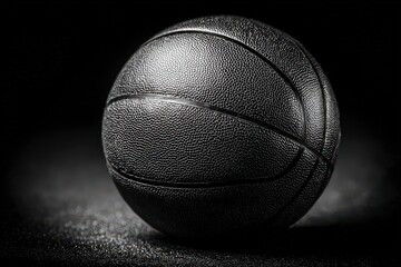 Textured Black Basketball Illuminated On Dark Surface In Studio Environment