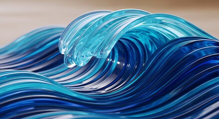 Abstract Blue Glass Wave Surfing Ocean Motion 3D Render