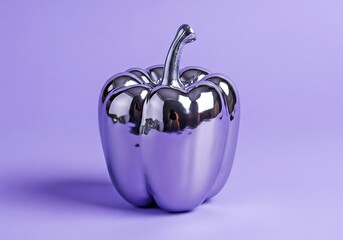 Chrome Plated Bell Pepper on Trendy Violet Color Background 3D Render