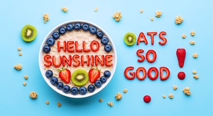 Healthy Oatmeal Porridge with Berries, Kiwi, and Strawberry Text Breakfast