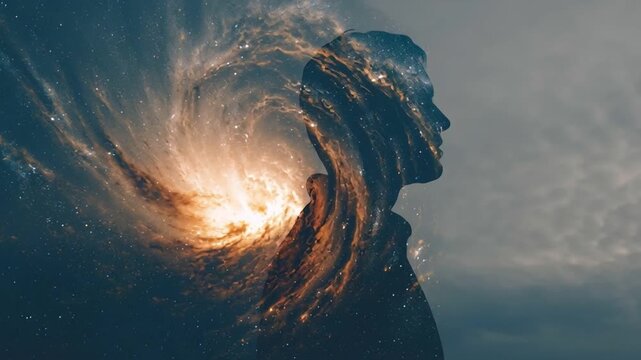 Galaxy universe space stars nebula cosmos astronomy silhouette head mind consciousness concept