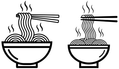 Two bowls of steaming noodles with chopsticks isolated on, inviting a comforting and delicious dining experience