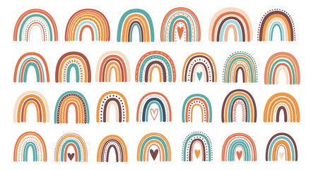 Charming boho rainbow collection for nursery decor and children's design projects with hand-drawn style and earthy neutral color palettes, great for kids