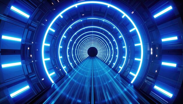 Futuristic glowing tunnel with blue neon lights, offering an exciting visual experience