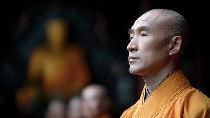 A serene moment of a Tang Dynasty monk in contemplation and prayer
