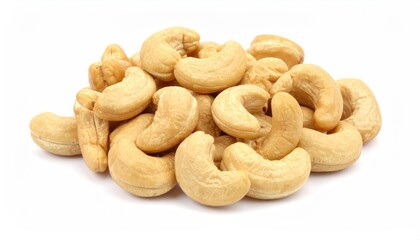 Close-up of a pile of raw, creamy cashew nuts ready for consumption 