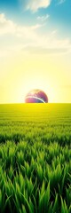 Fototapeta premium Vibrant green field with a golden circle and blue celestial sphere, embodying Brazil's national spirit, south america, stars