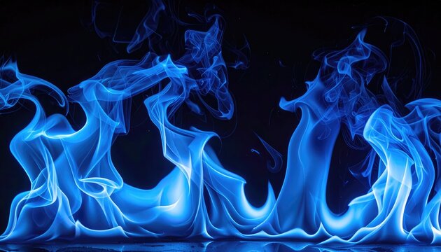 Vivid Blue Flames against a black background, with detailed and artistic flames and smoky effects. The mesmerizing effect gives the fire a unique look