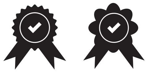 Set approval check icon isolated, approved or verified medal icon. certified badge symbol, quality sign – stock vector. Tick mark badge Icon. Black & white color mixed