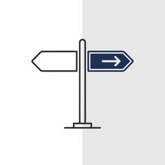 Obraz premium Simple line art icon of a signpost with two directional arrows, one blank and one pointing right, isolated on