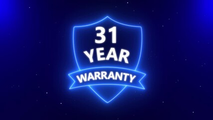 Motion graphics of product warranty animated. 4k video animation. 31 years warranty quality assurance concept. Marketing materials guarantees customer trust quality assurance in promotional.
