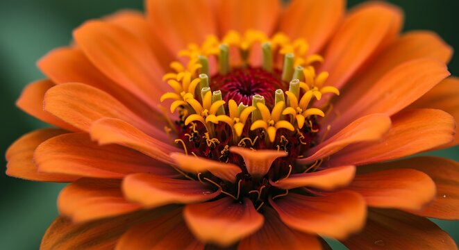 Close up of vibrant orange zinnia flower in full bloom - Powered by Adobe