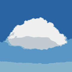 Fototapeta premium Stylized illustration of a single white cumulus cloud floating in a bright blue sky with lighter blue below it