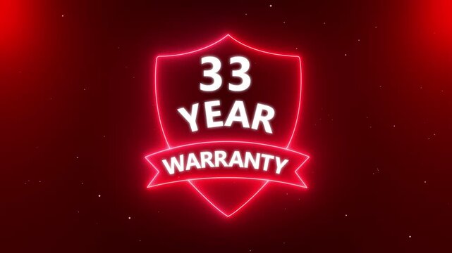 Motion graphics of product warranty animated. 4k video animation. 33 years warranty quality assurance concept. Marketing materials guarantees customer trust quality assurance in promotional.