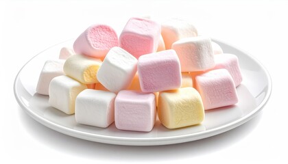 Colorful marshmallows arranged on a clean white plate, creating a delightful treat experience