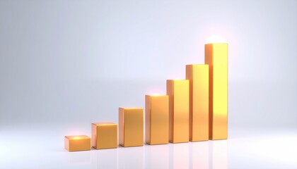 An upward trending golden bar graph, symbolizing growth and success in a business context