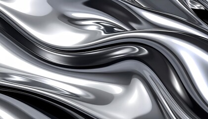 An abstract liquid metal, flowing in a wave-like pattern, with shimmering metallic surface