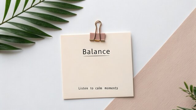 Calmness and Serenity Concept with Nature Elements and Minimalist Note Displaying Balance for Mindfulness Practices