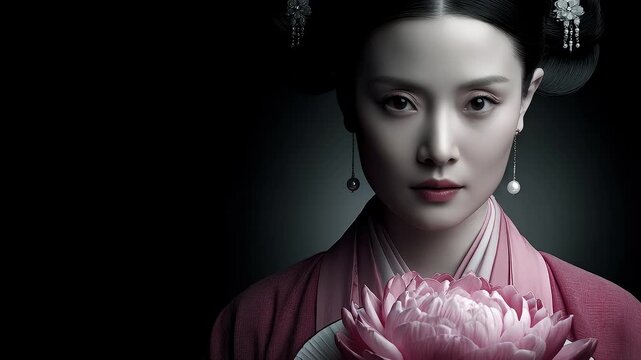 Tang Dynasty Lady Holding Lotus Flower Serene and Beautiful