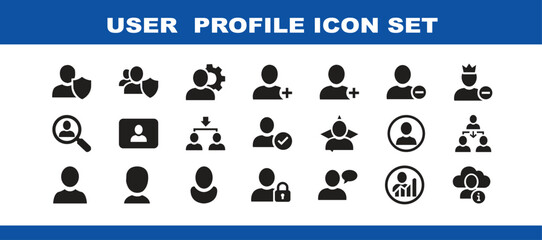 Minimal black user profile icons for UI/UX design and web interfaces.