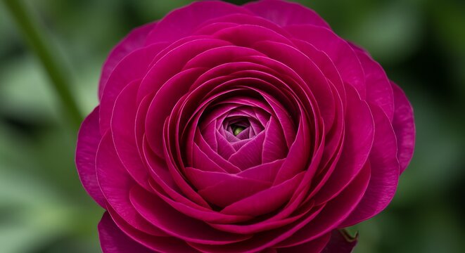 Close up of vibrant pink ranunculus flower with detailed petals
