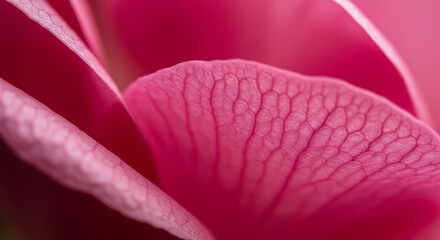 Close up of vibrant pink rose petals showing delicate veins and texture