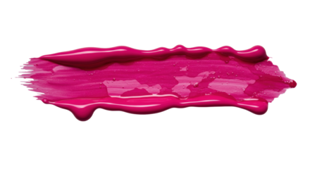 Vibrant fuchsia watercolor stroke, pooling, swirling, with organic edges and translucent effects, isolated on a transparent background with shadow. Concept of fluid art detail