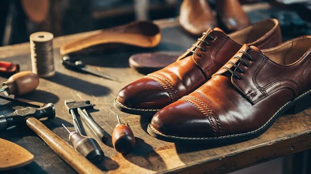 Shoemaking Leather Shoes Craftsmanship at a Workshop