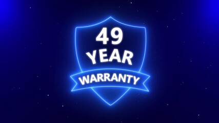 49 year warranty with shield icon animation on technology background. Business product quality concept. 49 years warranty label badge design animation. Support service icon. 4k video animation.