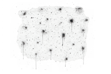 Grungy ink splatters and black paint drips forming an abstract texture with rough edges, transparent background