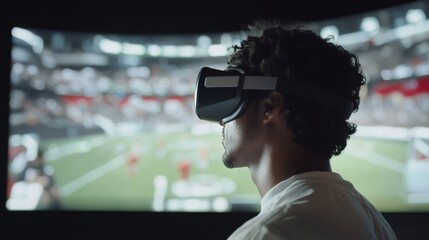 Man experiencing sports through VR goggles.