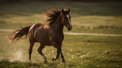Obraz premium Dynamic Action Shot of a Horse Galloping at Sunset