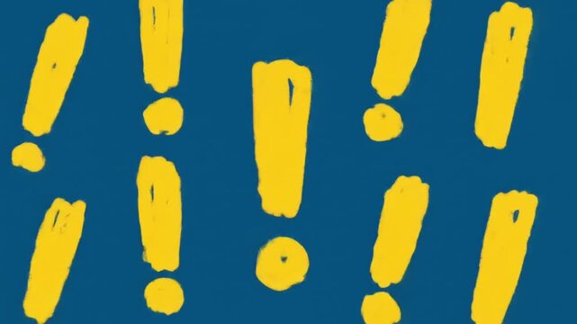 Animated yellow hand drawn exclamation marks on blue background