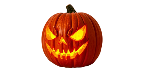 Halloween pumpkin jack o lantern with a carved spooky face isolated on white